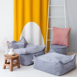 Pouf Ottoman Square Blueberry Blue velours côtelé