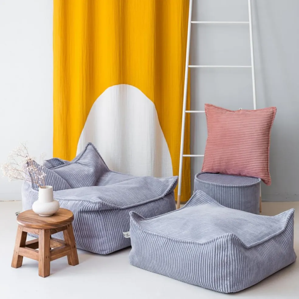 Pouf Ottoman Square Blueberry Blue velours côtelé