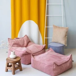 Pouf Ottoman Square Pink Mouse velours côtelé