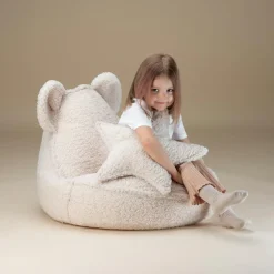 Pouf ours Cream White molletonné