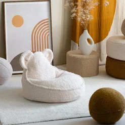 Pouf ours Cream White molletonné