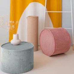 Pouf Peppermint Green velours côtelé