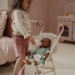 Poussette pour poupée en métal rose