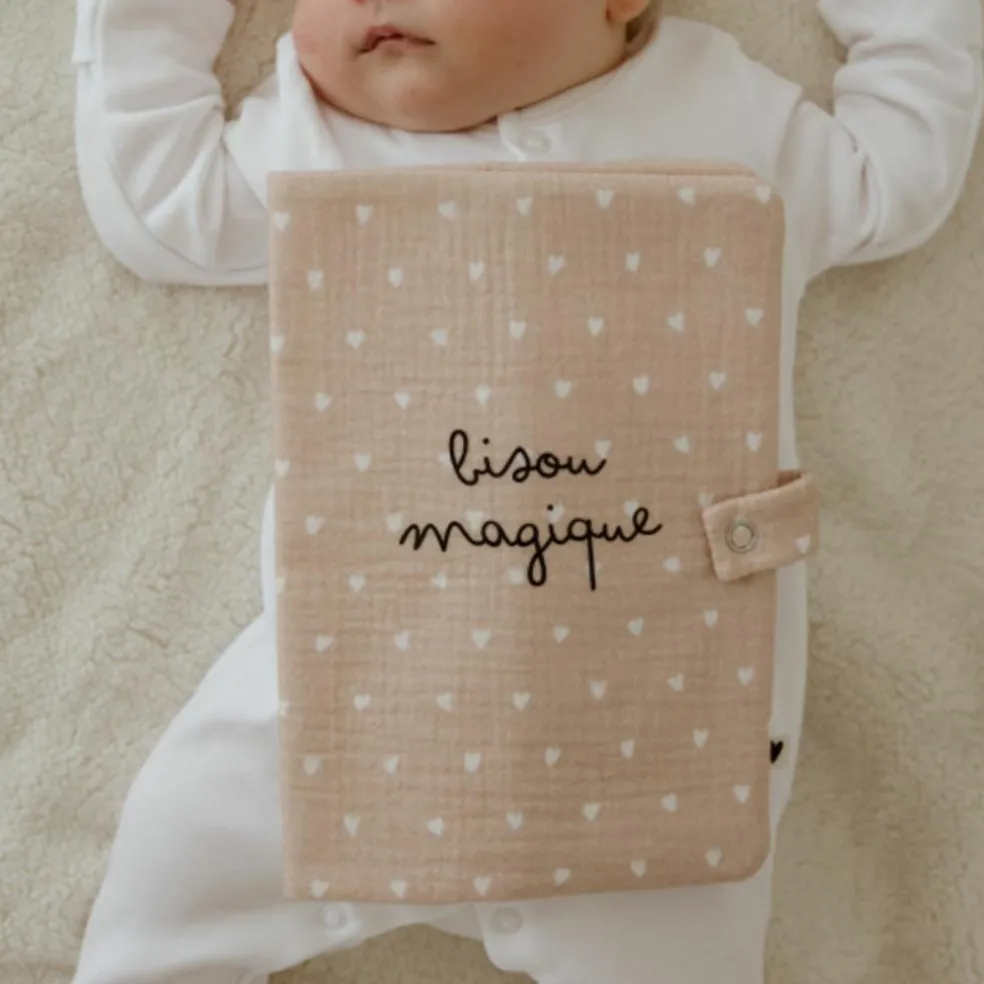 Protège carnet de santé Gaze Cœurs Beige (personnalisable)