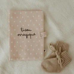 Protège carnet de santé Gaze Cœurs Beige (personnalisable)