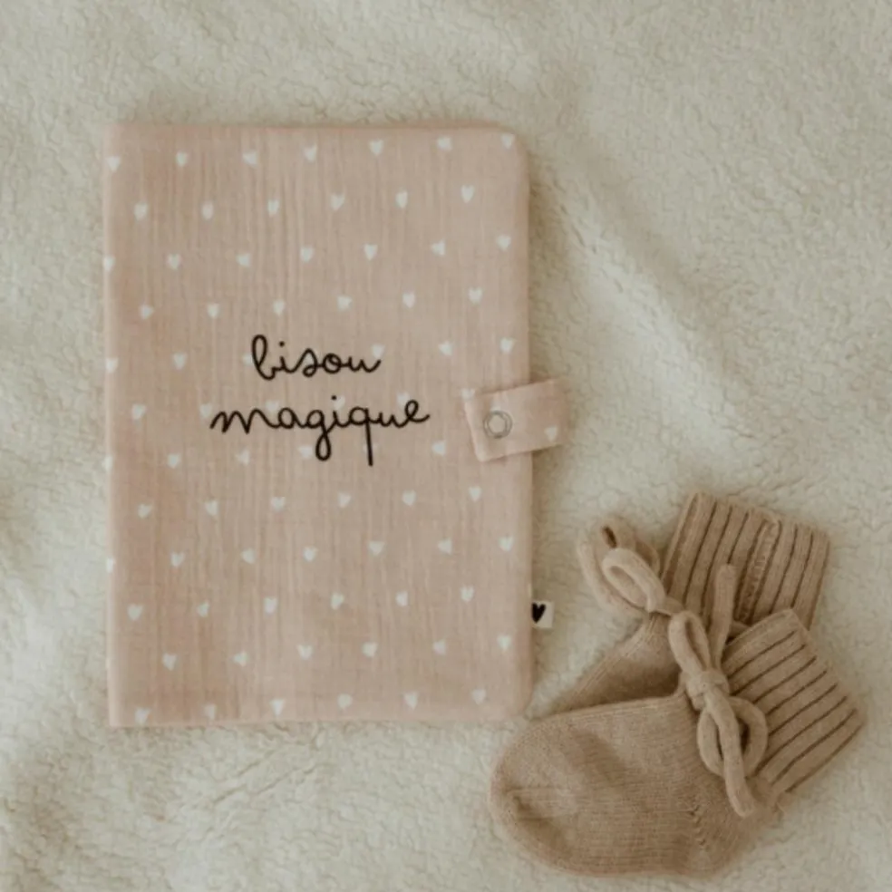 Protège carnet de santé Gaze Cœurs Beige (personnalisable)