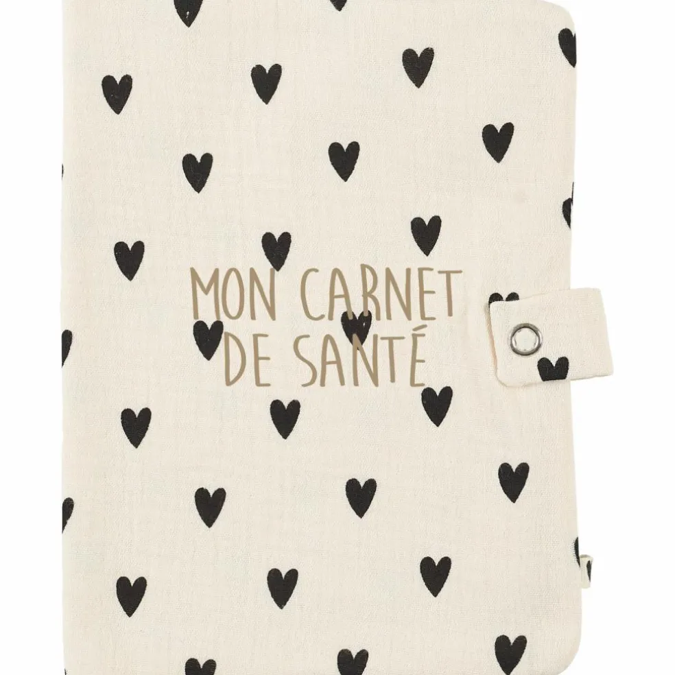 Protège carnet de santé Gaze Coeurs Ecru (personnalisable)