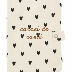 Protège carnet de santé Gaze Coeurs Ecru (personnalisable)