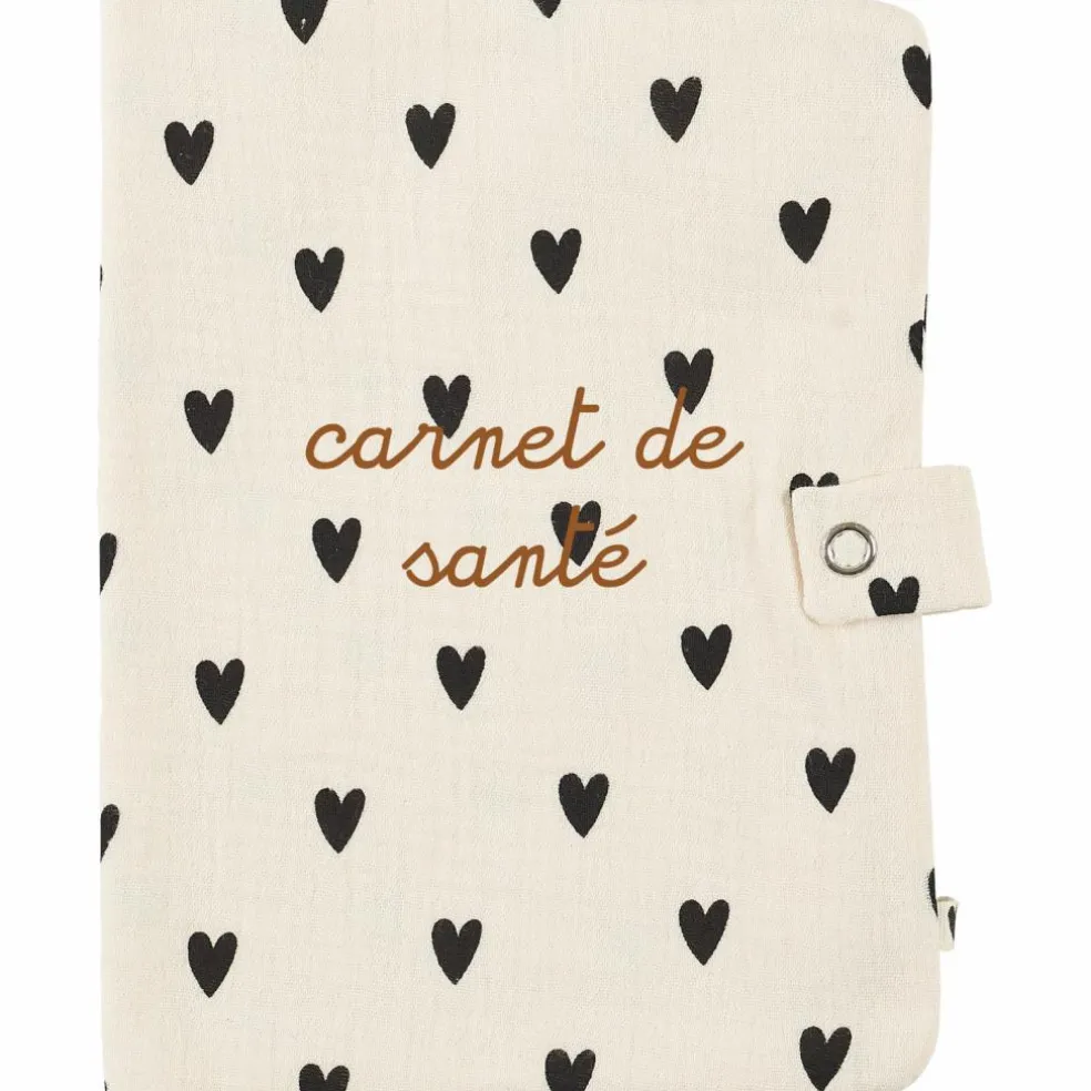 Protège carnet de santé Gaze Coeurs Ecru (personnalisable)