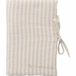 Protège-carnet de santé gaze de coton beige rayé galet