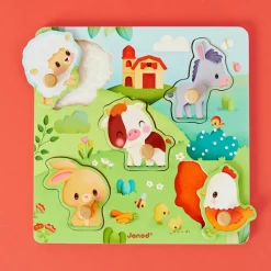 Puzzle tactile en bois Ferme (5 pièces)