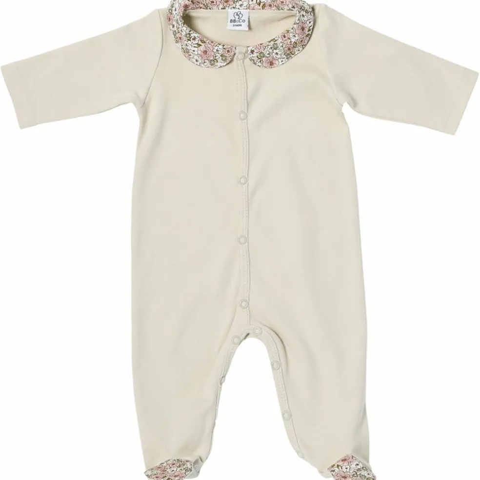 Pyjama coton en interlock beige et col claudine liberty (1 mois)