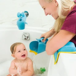 Rince-tête baleine Moby bleu et jaune