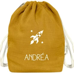 Sac à dos à ficelles jaune moutarde (personnalisable)