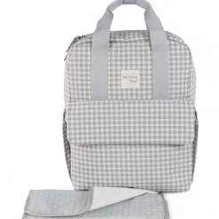 Sac à dos à langer I love vichy gris