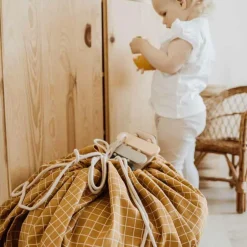 Sac à jouets 2 en 1 Noomad Original Organic Grid Mustard