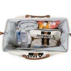 Sac à langer à anses Mommy bag doré, noir et écru