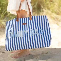 Sac à langer Family Bag rayures bleu électrique-bleu clair