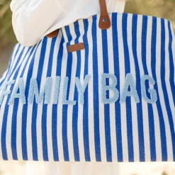 Sac à langer Family Bag rayures bleu électrique-bleu clair