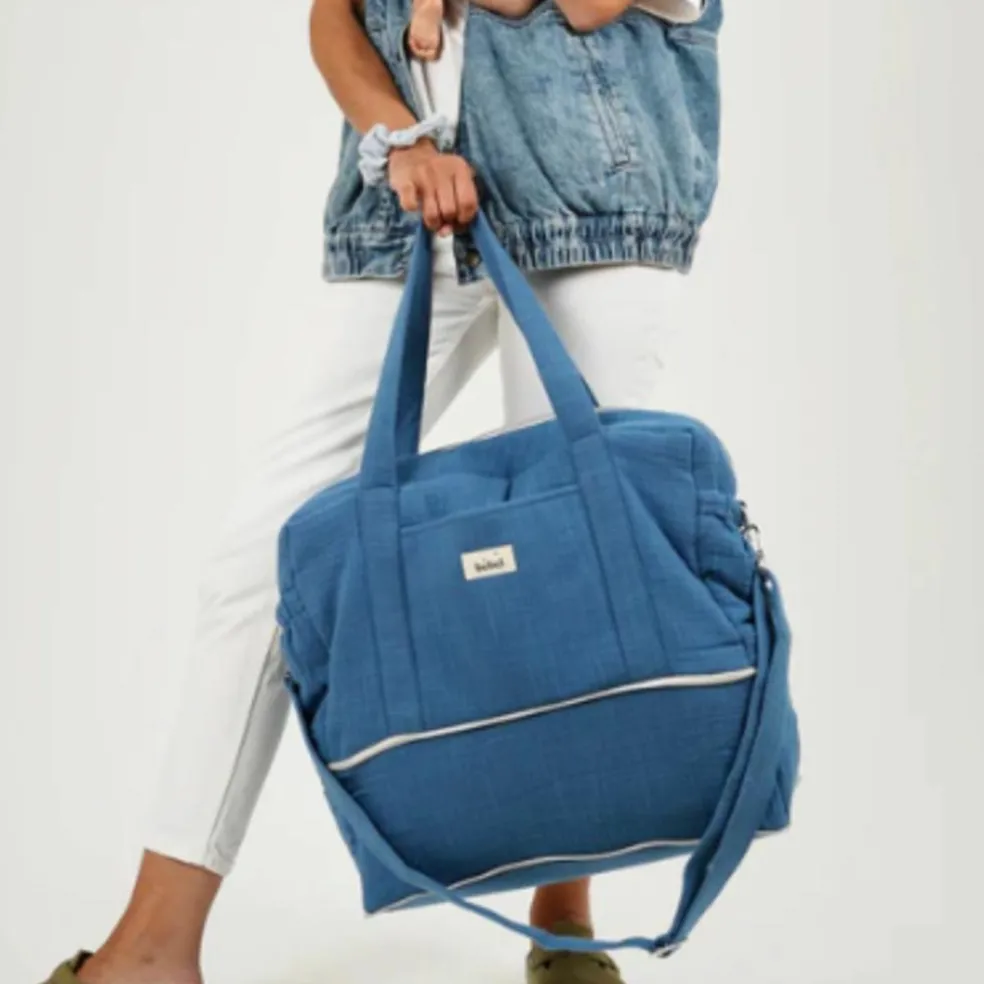 Sac à langer 24-48h effet lin bleu capri