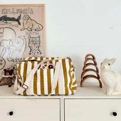 Sac à langer Raphaël rayé écru-caramel