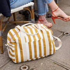 Sac à langer Raphaël rayé écru-caramel