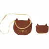 Sac bandoulière avec porte-monnaie Chat gaze de coton toffee et or