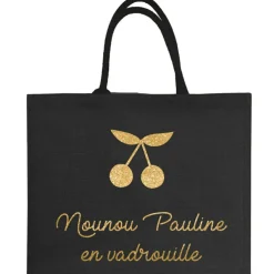 Sac cabas noir pour adulte en toile de jute (personnalisable)