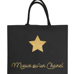 Sac cabas noir pour adulte en toile de jute (personnalisable)