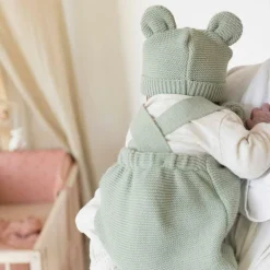 Salopette en maille Vert Olive (1-3 mois)