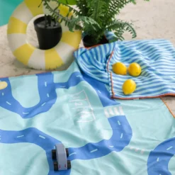 Serviette de plage 2 en 1 Circuit Bleu (180 x 100 cm)