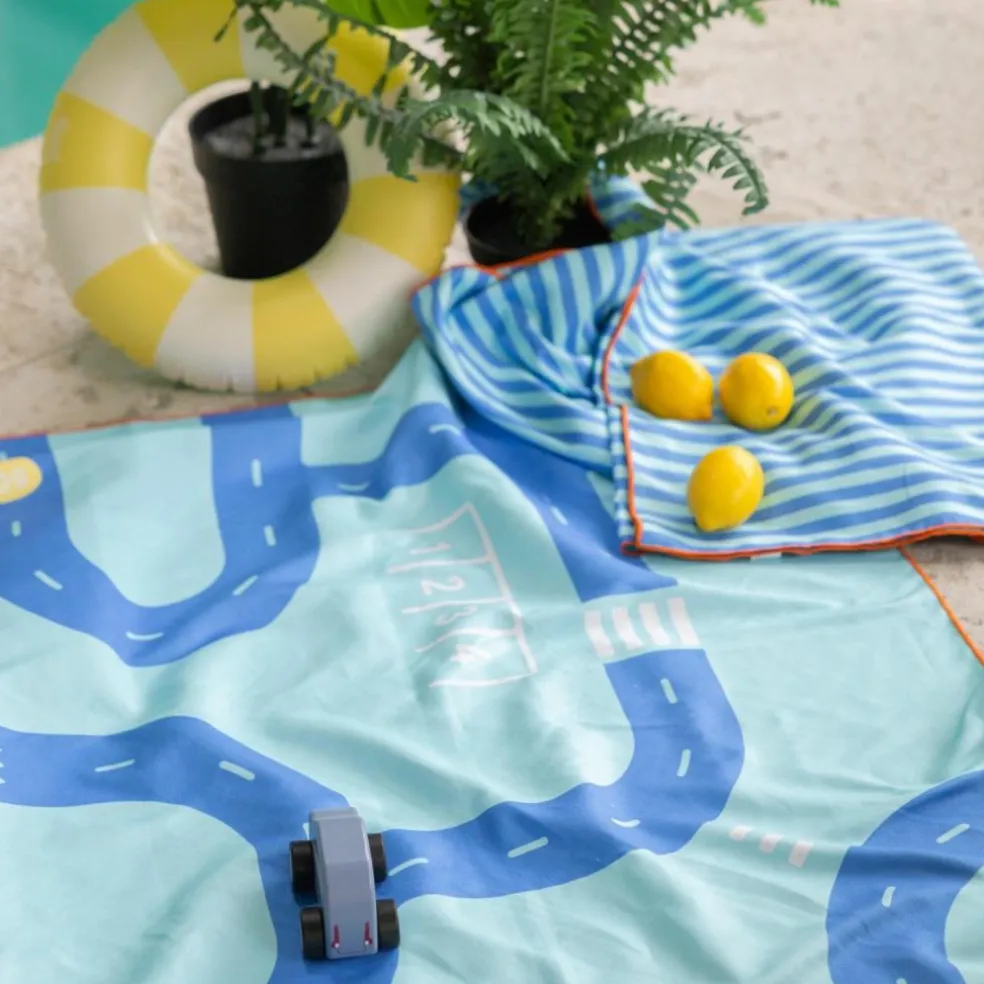 Serviette de plage 2 en 1 Circuit Bleu (140 x 70 cm)