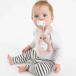 Set attache-sucette peluche lapin et attache-sucette rose clair