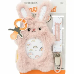 Set attache-sucette peluche lapin et attache-sucette rose clair