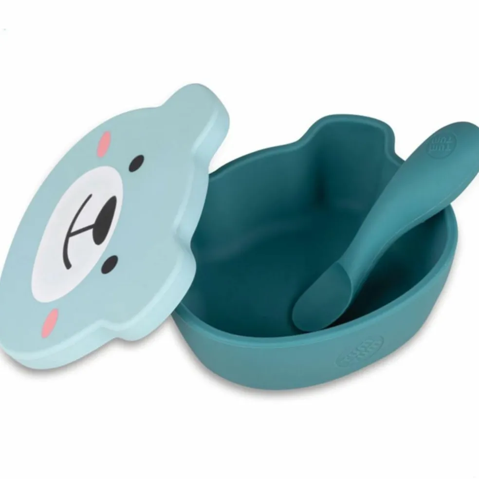 Set bol à ventouse et cuillère en silicone Ourson Bleu