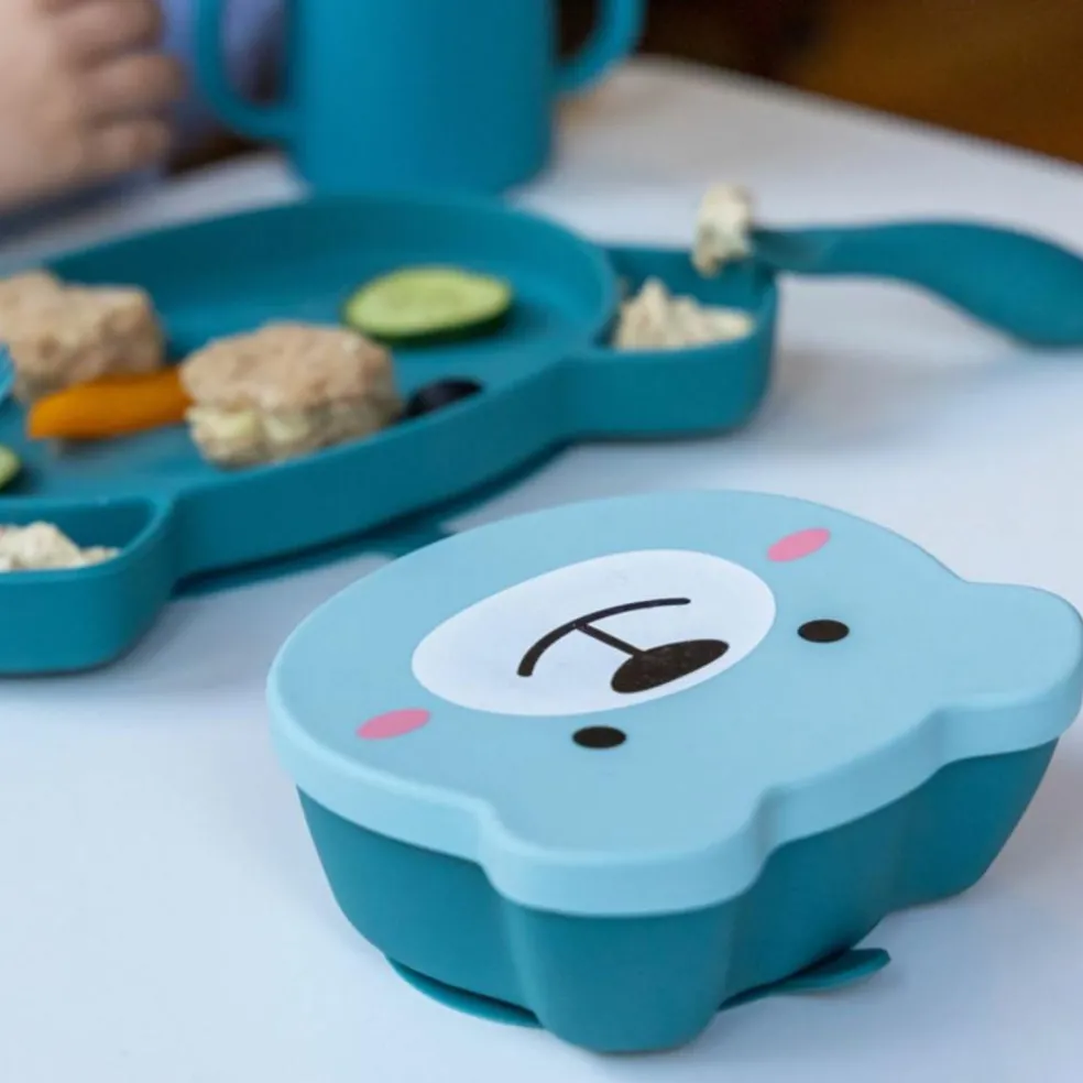 Set bol à ventouse et cuillère en silicone Ourson Bleu
