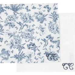 Set de 2 langes Toile de Jouy bleu (70 x 70 cm)