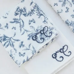 Set de 2 langes Toile de Jouy bleu (70 x 70 cm)