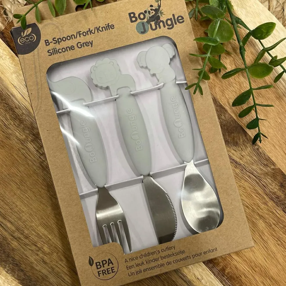 Set de couverts en inox et silicone gris (3 pièces)