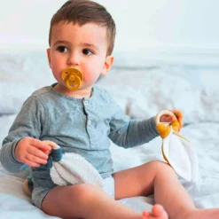 Set de naissance Bavoir et anneau de dentition Bleu pétrole (personnalisable)