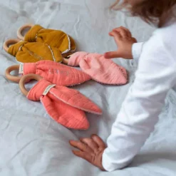 Set de naissance Bavoir et anneau de dentition Rose (personnalisable)