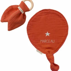 Set de naissance doudou et anneau de dentition terracotta (personnalisable)