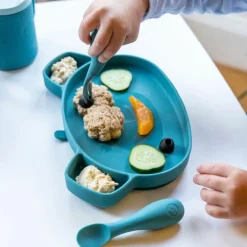 Set repas en silicone Ourson Bleu (4 pièces)