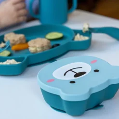 Set repas en silicone Ourson Bleu (4 pièces)