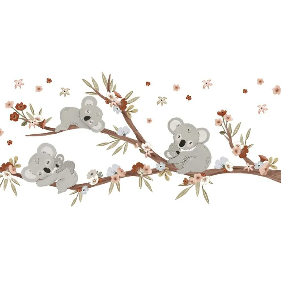 Sticker mural Koalas sur branche avec fleurs (118 x 54 cm)