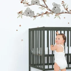 Sticker mural Koalas sur branche avec fleurs (118 x 54 cm)