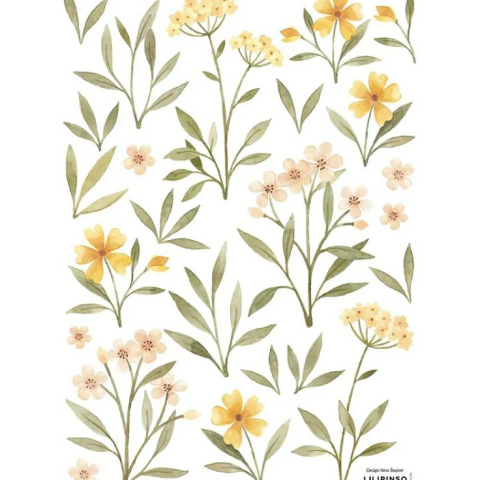 Stickers Oh deer fleurs oranges et jaunes (29,7 x 42 cm)