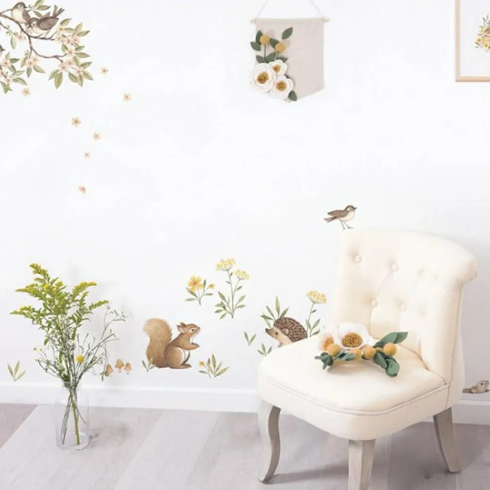 Stickers Oh deer fleurs oranges et jaunes (29,7 x 42 cm)