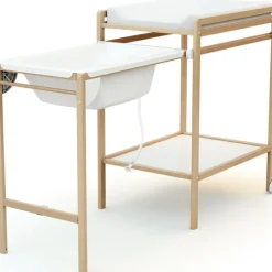 Table à Langer avec baignoire en bois de hêtre verni Essentiel