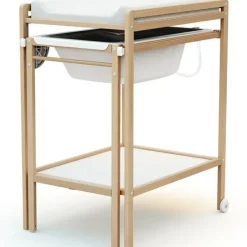 Table à Langer avec baignoire en bois de hêtre verni Essentiel